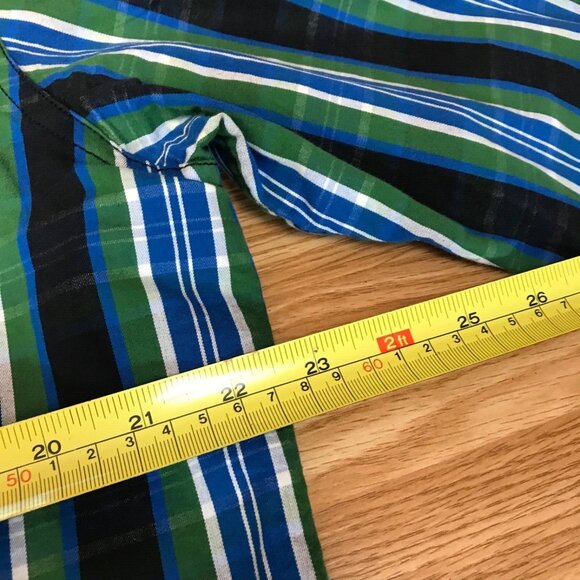 Hollister Long Sleeve Shirt M XXL Green Blue Plaid Cotton Button-Up Pocket Logo - Picture 9 of 10